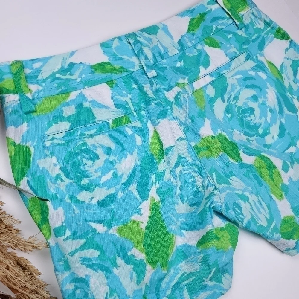 Lilly Pulitzer The Callahan Blue Lime White Floral Cotton Shorts Size 0 - Picture 3 of 16